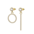 Minimalist S925 sterling silver asymmetrical earrings with round and bar zircon pendants - Gold Asymmetric Pendant (APE119-14K)