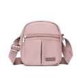 Pink nylon crossbody bag with adjustable wide shoulder strap and multi-zipper pockets - 16*7*19cm / Peach Pink
