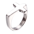 Macro side view of silver stainless steel cross ring with polished mirror finish surface - US 10 / Steel