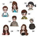 Detail showing 8 cartoon character embroidery patches with fine stitching on white background - Couple Self-Adhesive Patch Set