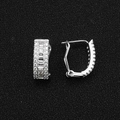 Elegant silver square hoop earrings with sparkling pave-set cubic zirconia crystals - U-Shape White (E5669)