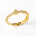 Adjustable golden ring featuring a letter R design with inlaid sparkling zircon stones - Gold-R