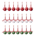 Lot de 21 cloches de Noël en métal rouge blanc et vert avec nœuds à carreaux - Pois Mixtes / 12 pièces/sac