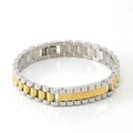 Pulsera para hombre de acero inoxidable bicolor plata y oro estilo correa reloj - Oro de 18K / Acero y Oro