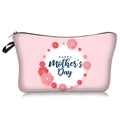Pink Mother's Day floral printed makeup bag with a zipper and black handle strap - Pink Wreath Style (73163)