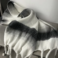 Thick black white and grey gradient scarf with chunky tassels in faux cashmere finish - 230cm / Black and White Gradient