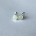 Minimalist S925 silver stud earrings with light green 8mm round natural crystal beads - White Crystal / Gold