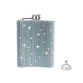 Blue rhinestone covered 8oz stainless steel hip flask set with funnel accessory - Blue