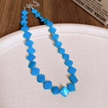 Bohemian style necklace featuring turquoise blue square shell beads and adjustable silver chain - 33# Necklace - Blue Square (Titanium Steel)