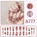 Unghie finte lunghe a bara con decorazioni di rose vintage e farfalle eleganti - Stile A777 Rosa Farfalla (Modello a Colla A777)