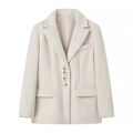 Detail of light beige faux fur coat with lapel collar, four buttons and flap pockets - S / Off White