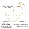 Detailed view of 18K gold stainless steel ring bracelet with zircon and measurements - Five-Stone Gold Stainless Steel Finger Ring Bracelet (YYB025028-W)