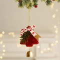 Christmas tree ornament with red plush bell, golden bell charm and Merry Christmas tag - Style with Bells / Red
