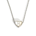 Polished stainless steel heart pendant necklace featuring engraved letter H on O-chain - Letter H Heart Style (S143S-001-H)