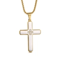 Collier avec pendentif croix bicolore en acier inoxydable or et argent avec petits diamants - Pendentif Uniquement / Doré