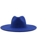 Classic royal blue wide brim fedora hat in wool felt with a teardrop crown for unisex style - M (56-58cm) / Blue