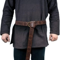 Brown medieval leather belt with Celtic knot embossing and vintage metal O-ring buckle - Coffee / 165cm