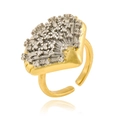 Elegant gold fan-shaped open ring with micro-pave zircons for women on white background - Adjustable Open / Fan Shaped Gold(J1513)