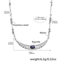 Black and white woven nylon necklace with stainless steel kyanite crescent pendant - 39+5cm / Silver Kyanite Moon Necklace (P1247)