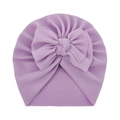 Lavender infant waffle knit turban hat featuring a large decorative double bow - Purple