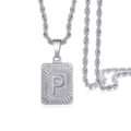 Silver stainless steel twist rope chain necklace featuring a square letter P pendant - Silver - P
