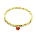 Fashionable 4mm gold beaded stainless steel bracelet with a red enamel heart charm - Gold Red