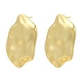 Macro detail of 18K gold plated earrings featuring a textured lava surface and water ripple - VE1451 Irregular Lava / Gold