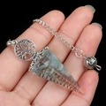 Tree of Life healing crystal pendulum with blue resin stones and spiral copper coil - Aquamarine
