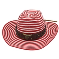 Striped western cowboy straw hat with bull head emblem and vintage metal studs - Red White With Windproof Rope (Bull Head)