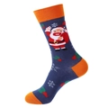 Calze natalizie blu navy con bordo arancione e motivi festivi di Babbo Natale - 1352-Babbo Natale Blu Arancio