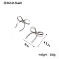 Silver bow stud earrings in stainless steel with textured snakeskin chain design - ZE46442AW0 Gun Grey Woven Bow
