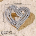 Silver heart brooch with sparkling zircons, 3cm size shown on textured background - Silver Pave Heart (BRS-J433S)