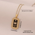 Gold stainless steel necklace with star and moon evil eye pendant and crystal inlay - Rectangular Black Enamel Sun Moon Star (7#)