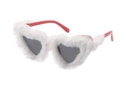 Fashion heart shaped sunglasses with white faux fur trim and red temples for party fun - Red Frame White Fur