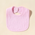 Pink soft cotton gauze newborn bib with adjustable snap button and absorbent texture - Purple Pink