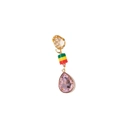 Golden dreadlock ring with green yellow red beads and a pink rhinestone teardrop pendant - Pink