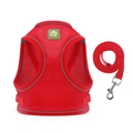 Red mesh dog harness and matching leash set with reflective breathable fabric - M / Upgraded Red