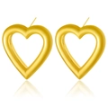 Elegant gold heart stud earrings in hollow design with brushed matte finish for women - Matte Gold Hollow Heart