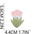 Detailed view of pink tulip embroidered patch with precise dimension measurement lines - Tulip