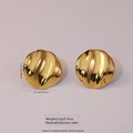 Polished gold stainless steel wavy round stud earrings with irregular mirror finish texture - Wavy Pattern Round Stud (FYD6158)