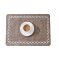 Brown rectangular faux linen placemat with white chain print border and coffee cup - Rectangle / Coffee