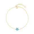 Pulsera minimalista de plata esterlina S925 dorada con un pequeño dije de flor turquesa azul - Plata 925 / Turquesa Azul - Dorado