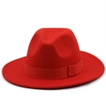 Detail of a bright red wool fedora crown with classic grosgrain ribbon trim - Orange Red