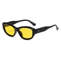 Retro cat-eye sunglasses with thick black frames and vibrant yellow lenses in a 45-degree view - Black Frame Yellow Lens