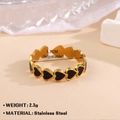 Gold stainless steel open ring featuring black enamel heart patterns for women - Gold Continuous Black Heart Style