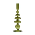 Vintage green glass candle holder with elegant stacked spherical and disk-shaped design - Green Sphere Disc Stack (C5)