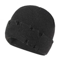 Black distressed knit beanie with ribbed texture and trendy ripped details for winter - L(58-60cm) / Black and Gray