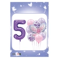 Purple number 5 and butterfly foil balloon set with pink confetti latex balloons - Number 5 Set