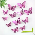 Detailed set of 12 purple 3D butterfly wall stickers in various sizes for party decor - Single Layer-Rose Red Style 2