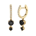 Detail of 14K gold drop earrings with black gemstones and pavé-set round zircon hoops - Black Gold